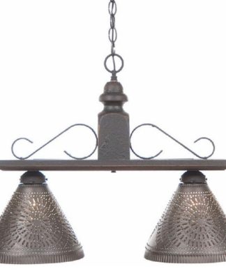 Wood and Iron Island Bar Light With Punched Tin Shades, Black