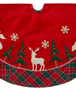 48" Red and Green Velvet Plaid Christmas Tree Skirt