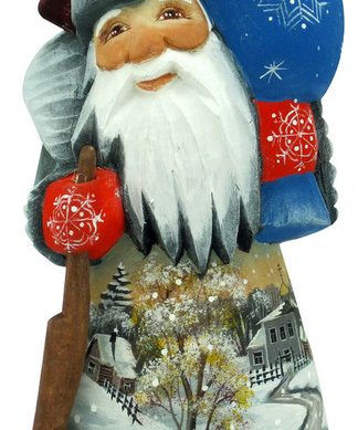 Winter Landscape Wood Carved Santa