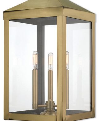 3 Light Outdoor Post Top Lantern, Antique Brass