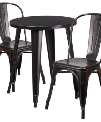 3-Piece 24" Round Metal Table Set, Black/Antique Gold