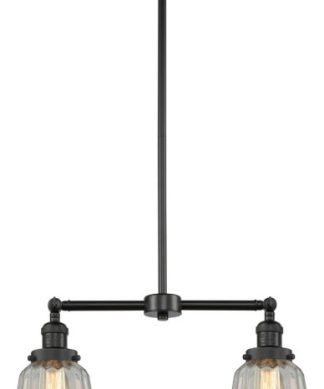 2-Light Small Bell 22" Chandelier, Matte Black, Glass: Clear