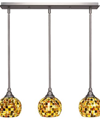 3-Light Mini Pendant, Brushed Nickel, 6" Sea Mist Seashell Glass
