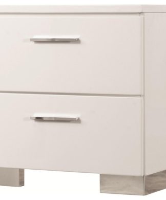 Wooden Nightstand with 2 Drawers and Chrome Metal Legs, White