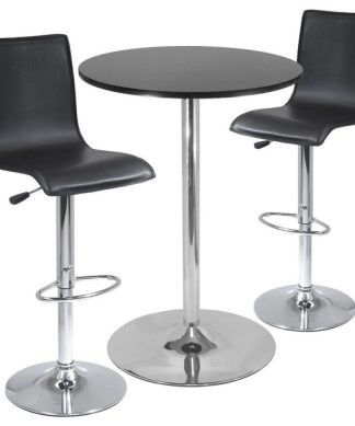 Winsome Spectrum High Back 3 Piece Pub/Bar Table Set in Black & Chrome