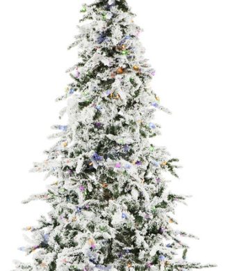 7.5' White Pine Snowy Artificial Christmas Tree With Multi LED Lights and Sound