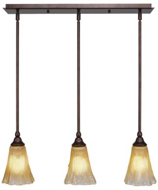 3-Light Mini Pendant, Bronze, 5.5" Fluted Amber Crystal Glass