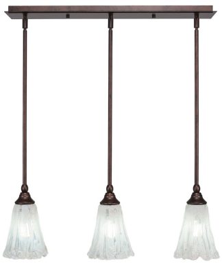 3-Light Mini Pendant, Bronze, 5.5" Fluted Italian Ice Glass