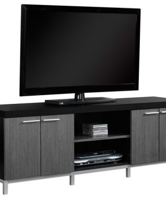 15.5" x 60" x 21.25" Black Grey Silver Particle Board Hollow Core Metal TV Stand