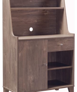 Wooden 1 Door Bakers Cabinet with 2 Top Shelves and 1 Drawer, Brown
