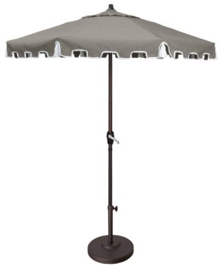 7.5' Greek Key Patio Umbrella With Fiberglass Ribs and Tassels, Charcoal