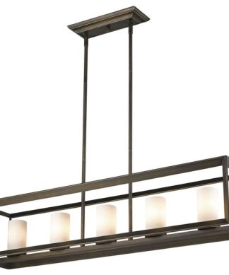 5-Light Linear Pendant, Gunmetal Bronze With Opal Glass