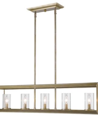 5-Light Linear White Gold Pendant With Clear Glass