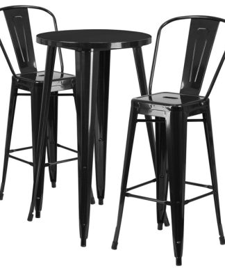 3-Piece 24" Round Metal Bar Table Set, Black