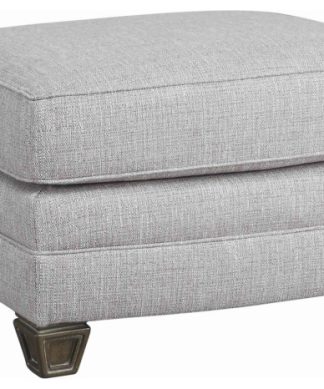 Wooden Ottoman with Textured Upholstery and Tapered Block Legs, Gray