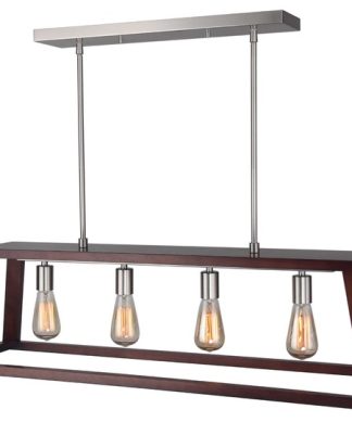 Woodbridge Lighting Walden Steel/Wood Island Fixture in Satin Nickel