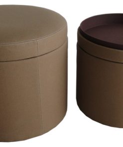 1" x 19" x 19" Tan Canvas Round Storage Ottoman