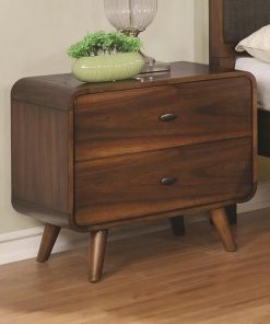 Wooden Nightstand with 2 Drawers, Dark Walnut Brown