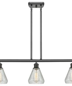 3-Light Conesus 36" Island Light, Oil Rubbed Bronze, Shade: Clear Crackle