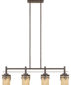 Warm Mahogany Asian Four Light Island Billiard Fixture