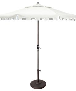 9' Greek Key Patio Umbrella With Fiberglass Ribs and Tassels, Natural