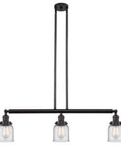 3-Light Small Bell 38" Island Light, Oil Rubbed Bronze, Glass: Clear