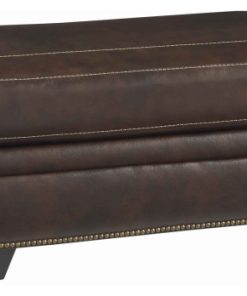 Wooden Ottoman with Faux Leather Upholstery and Tapered Block Legs, Brown