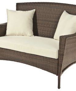 W Unlimited Galleon Wicker Rattan Garden Patio Loveseat in Dark Brown and Beige