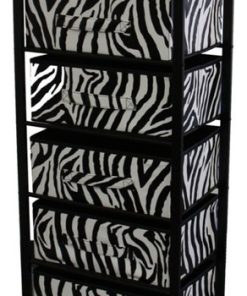 52.5"H 6 Drawer Black Frame Rack On Wheels, Zebra Print