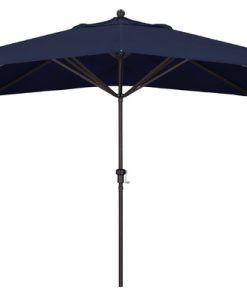 11' Bronze Rectangular Crank Aluminum Umbrella, Navy Sunbrella
