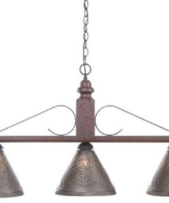 Wood and Wrought Iron Bar Island Light With Punched Tin Shades, Plantation Red
