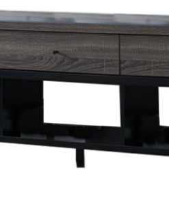 Wooden Frame TV Stand with 3 Drawers and 3 Open Compartments,Gray and Black