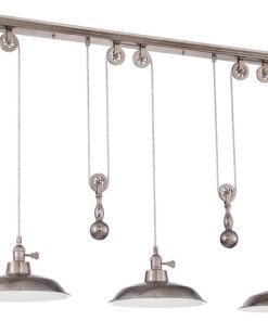 1-Light Pulley Pendant, Tarnished Silver With Metal Shade