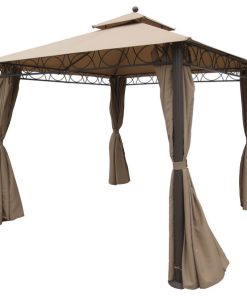 10' Aluminum/ Polyester Double-vented and Drapes Square Gazebo, Coffee/Khaki