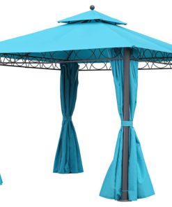 10' Aluminum/Polyester Double-vented & Drapes Square Gazebo-Dark Grey/Aqua Blue