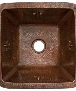15" Fleur De Lis Copper Prep Sink W/ 2" Drain