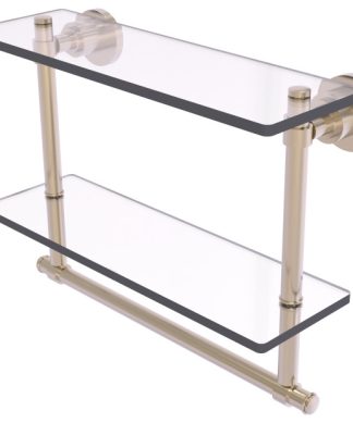 Washington Square 16" 2-Tier Glass Shelf and Towel Bar, Antique Pewter