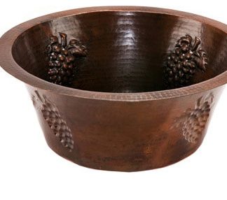 16" Round Copper Bar Sink W/ Grapes and 2" Dra, Size