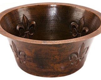 16" Round Copper Prep Sink W/ Fleur De Lis and 3.5" Dra, Size