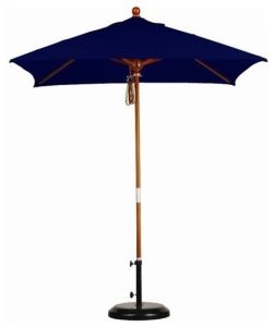 6' Square Push Lift Wood Umbrella, Sunbrella, Navy