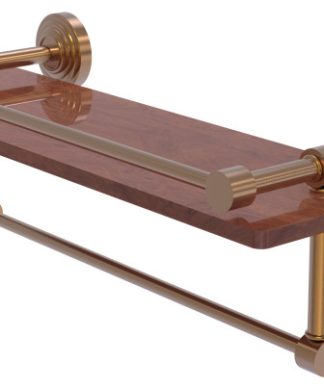 Waverly Place 16" Wood Shelf with Gallery Rail and Towel Bar, Brushed Bronze