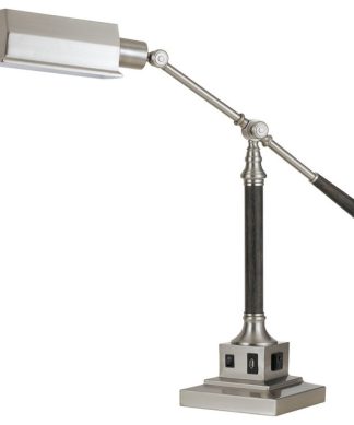 60W Angelton Desk Lamp, Brushed Steel/Wood Finish