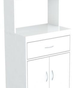 White Finish Wood Microwave Cabinet with Two Doors and Drawer