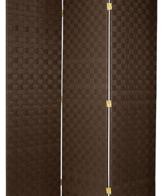 6' Tall Woven Fiber Outdoor All Weather Room Divider, 3 Panel, Dark Brown