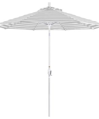 9' Aluminum Market Umbrella Collar Tilt, Matte White, Olefin, Gray White Stripe