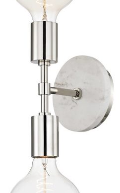 Wall Sconce 2-Light With Polished Nickel Metal Marble E26 5" 120W