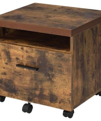 Wooden File Cabinet With Open Compartment And Drawer, Oak Brown And Black