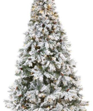 7' Flocked White River Mountain Pine Christmas Tree / Pinecones / 350 LED Lights