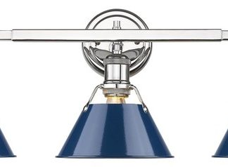 3-Light Chrome Bath-Light With Navy Blue Shades