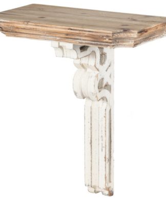 22" White and Brown Antique Finish Contemporary Wall Shelf